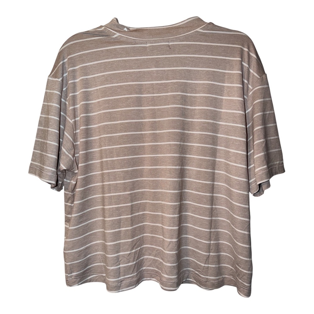 Prana Soul Searcher Tan Striped Short Sleeve Henley, Medium - Picture 3 of 6